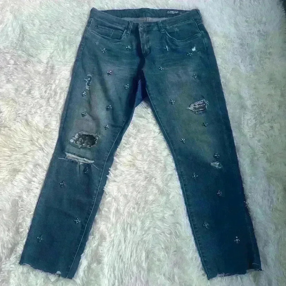 Blank NYC Crop Girlfriend.  Size 30.  Distressed with rhinestone decoration. - Picture 1 of 7
